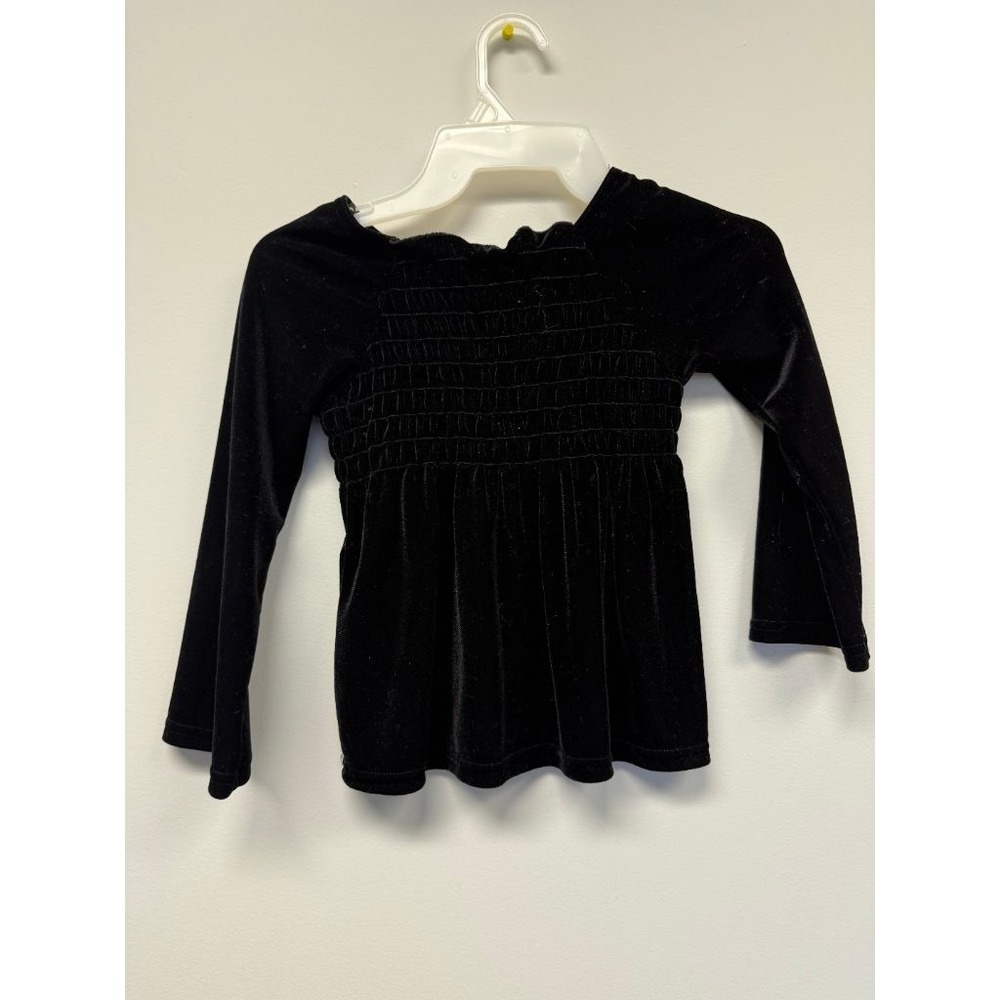 Copper Key‎ Girls Size 6 Black Velvet Smocked Long Sleeve Peplum Top Holiday